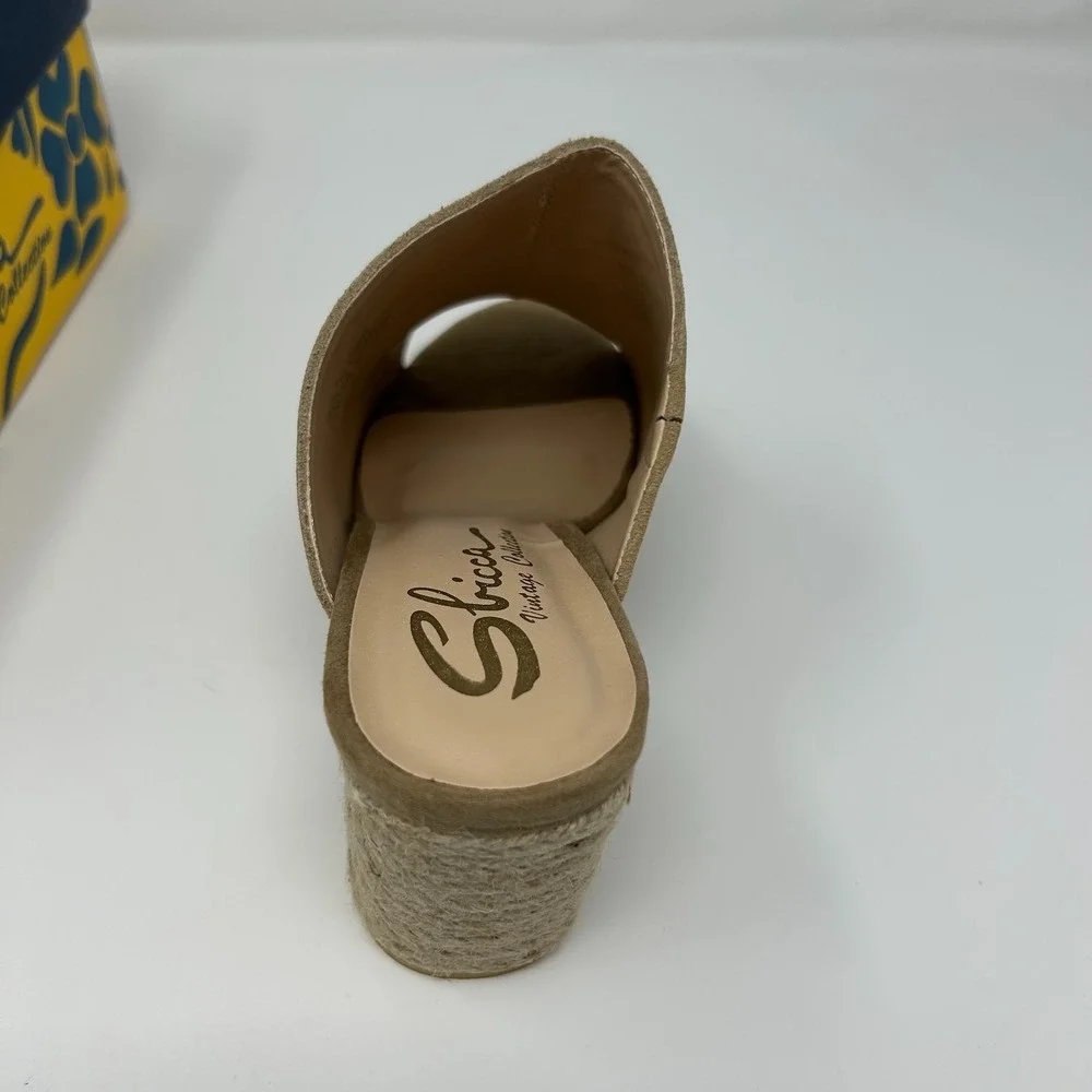 Sbicca Vintage Collection Helena Women 9 Sandal Natural Suede Block Heel Slip On